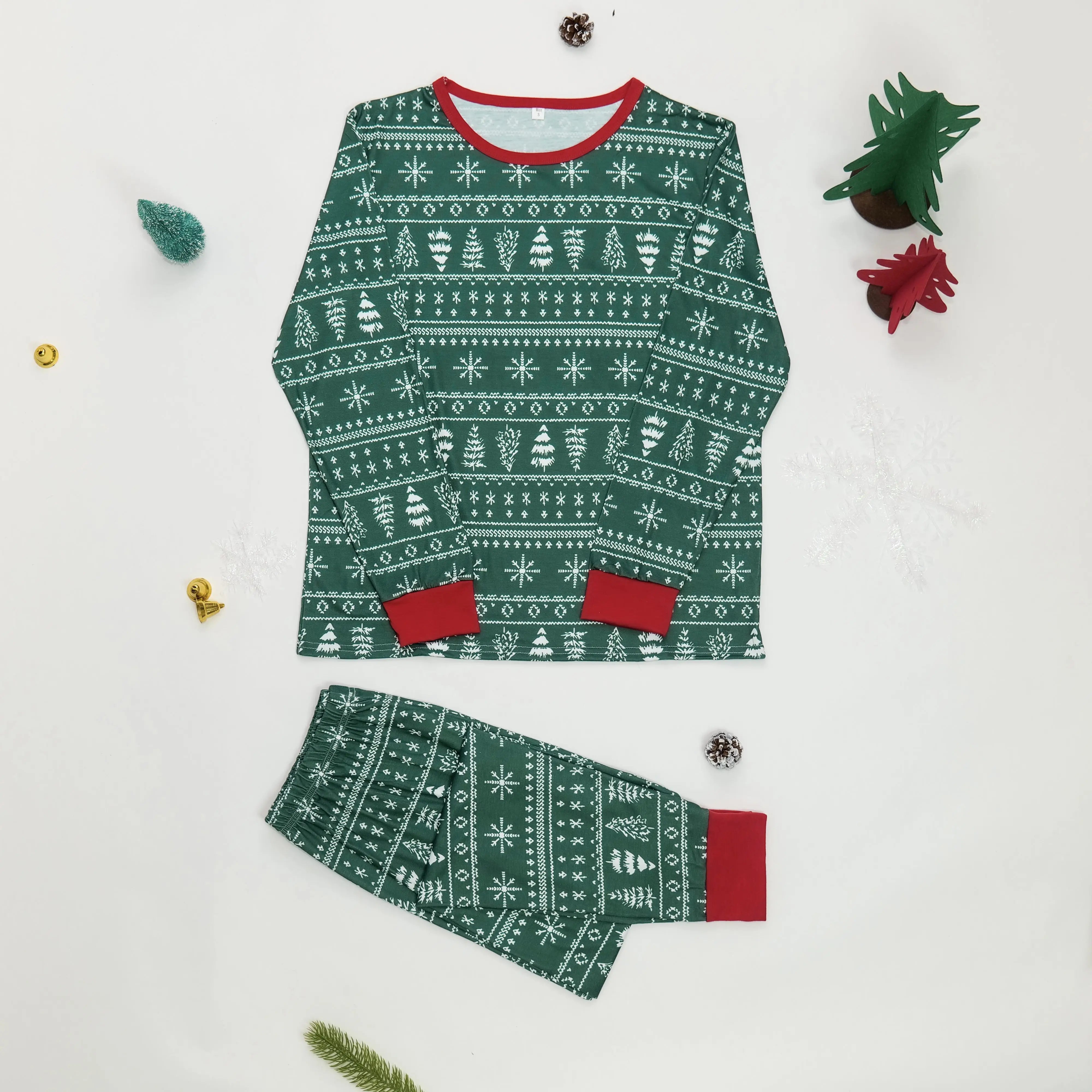 Green & Red Pine Tree & Snowflake Pyjama Set