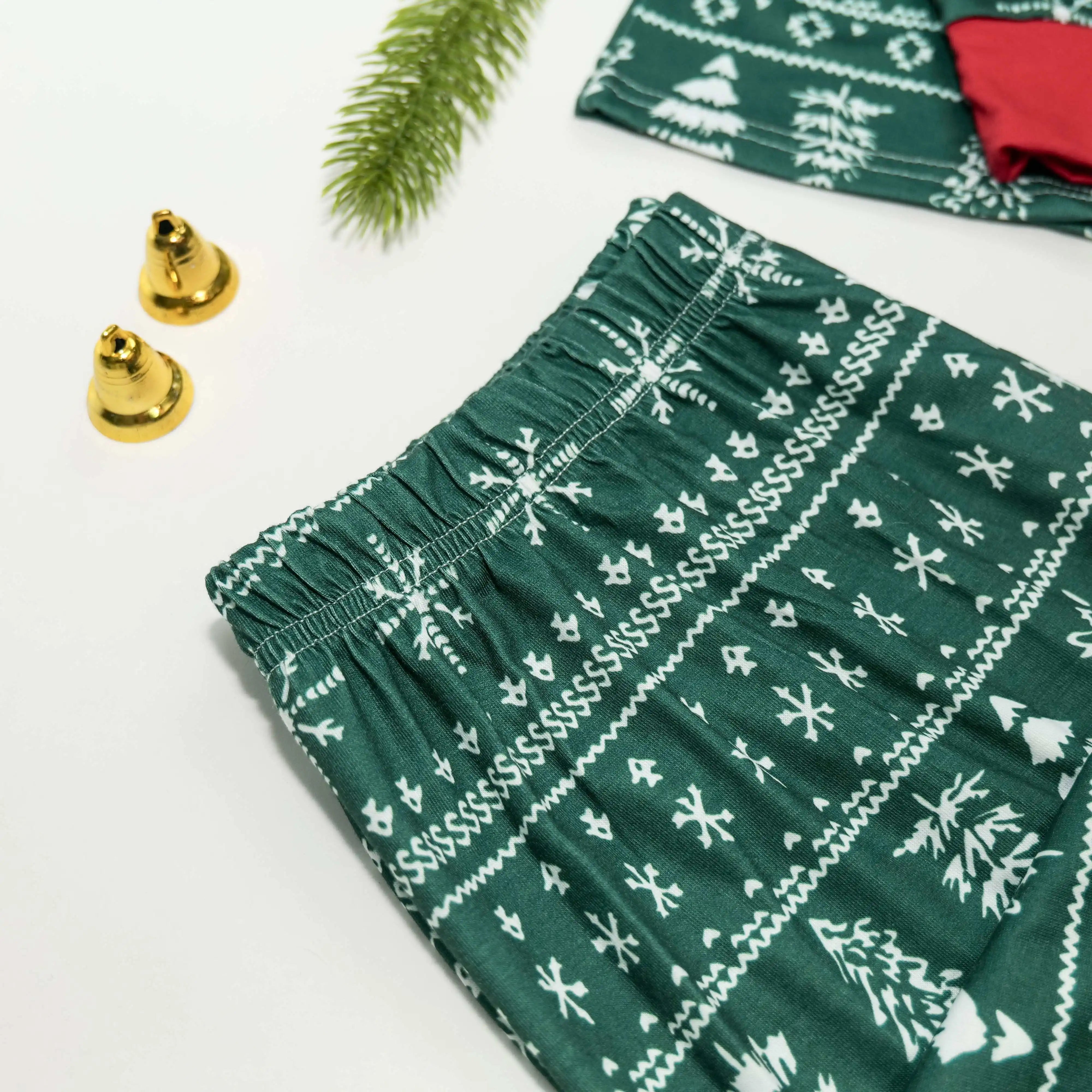 Green & Red Pine Tree & Snowflake Pyjama Set
