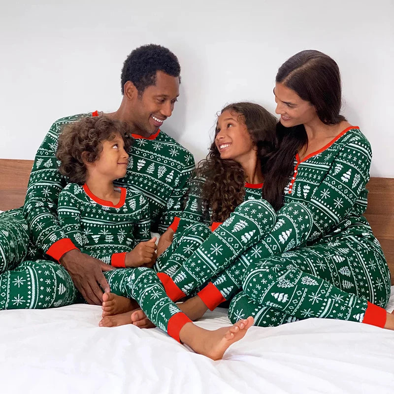 Green & Red Pine Tree & Snowflake Pyjama Set
