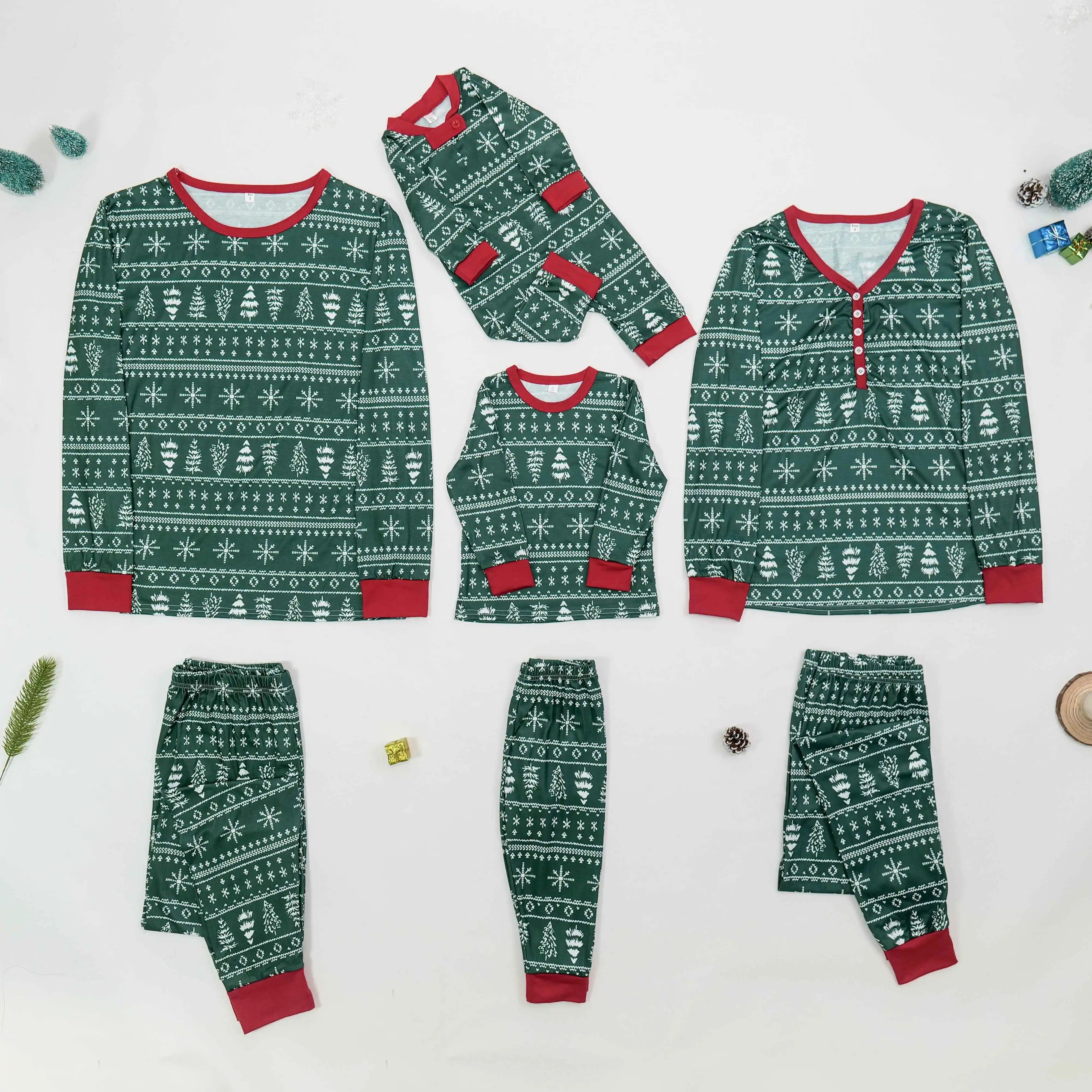 Green & Red Pine Tree & Snowflake Pyjama Set